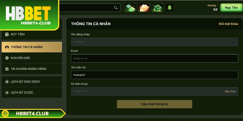 Bổ sung thông tin cho tài khoản thành viên